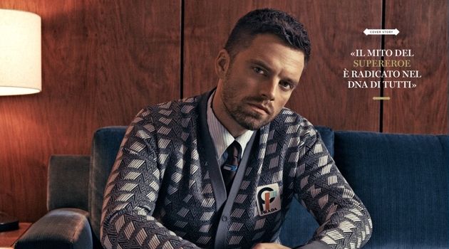 A smart vision, Sebastian Stan dons Prada.