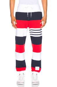 white sweatpants with red stripes