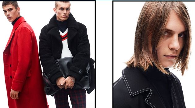 Models Finn Hayton, Kasper Peppink, and Zach Norton star in Topman's fall-winter 2018 campaign.