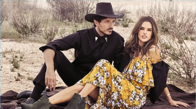 Models Andres Velencoso and Alessandra Ambrósio embrace western style for xti's fall-winter 2018 campaign.