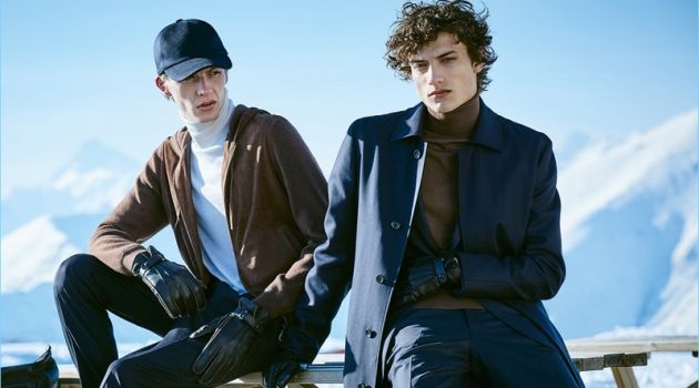 Finnlay Davis and Serge Rigvava wear fall-winter 2018 looks by Ermenegildo Zegna.