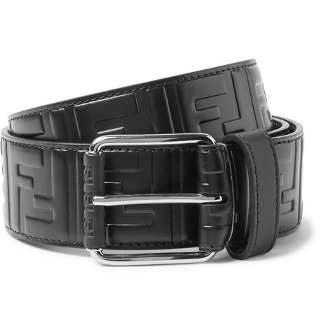 4.5cm Black Logo-Embossed Leather Belt 