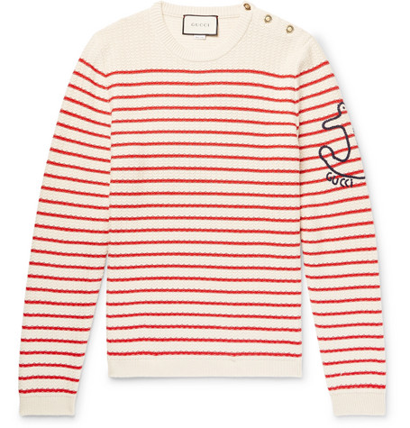 Gucci - Embroidered Striped Cotton and 