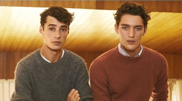 Models Adrien Sahores and Otto Lotz don sweaters from Massimo Dutti.