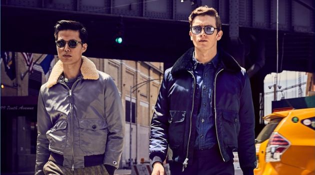 Models Dae Na and Oli Lacey sport flight jackets from Todd Snyder.