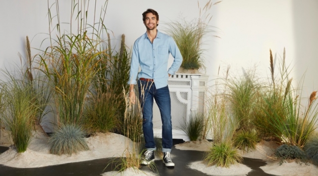 Nicolas Simoes dons a denim look from Esprit's spring-summer 2019 men's collection.