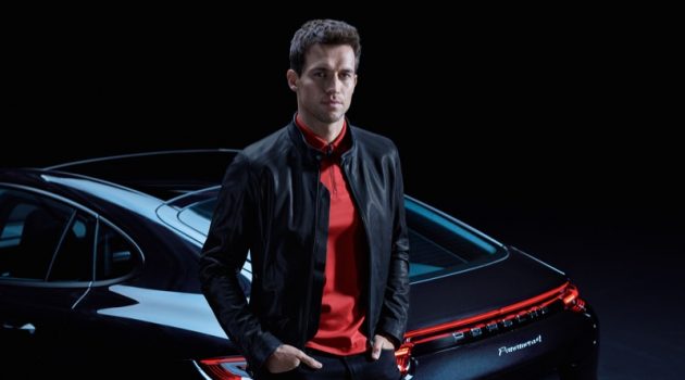 Andrew Cooper wears a look from the upcoming Porsche x BOSS capsule collection.