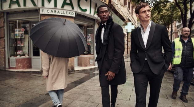 Models Hamid Onifade and Julian Schneyder star in Mango Man's holiday 2018 campaign.