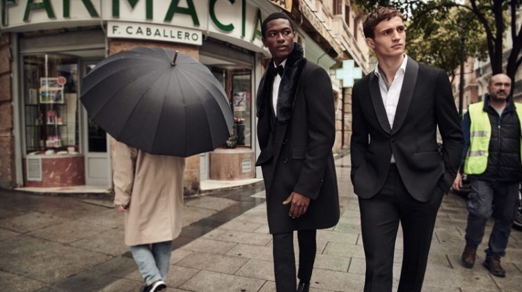 Models Hamid Onifade and Julian Schneyder star in Mango Man's holiday 2018 campaign.