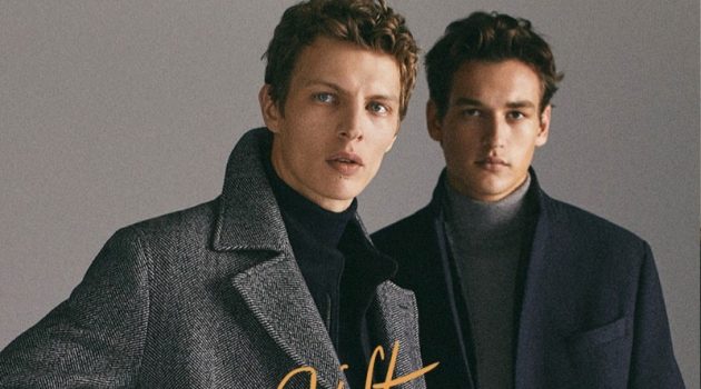 Models Tim Schuhmacher and Jegor Venned star in Massimo Dutti's holiday 2018 gift guide.