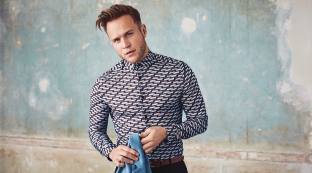 Olly Murs wears a geo print shirt from his River Island collaboration.