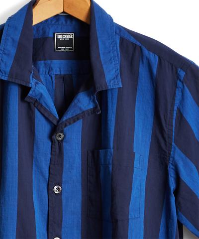 Short Sleeve Awning Bold Stripe Camp Collar Shirt in Blue | The Fashionisto