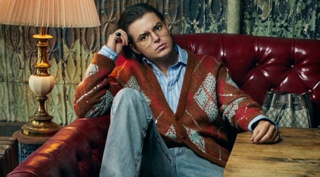 Michael Schwartz photographs Joe Valle in Gucci for Harper's Bazaar.