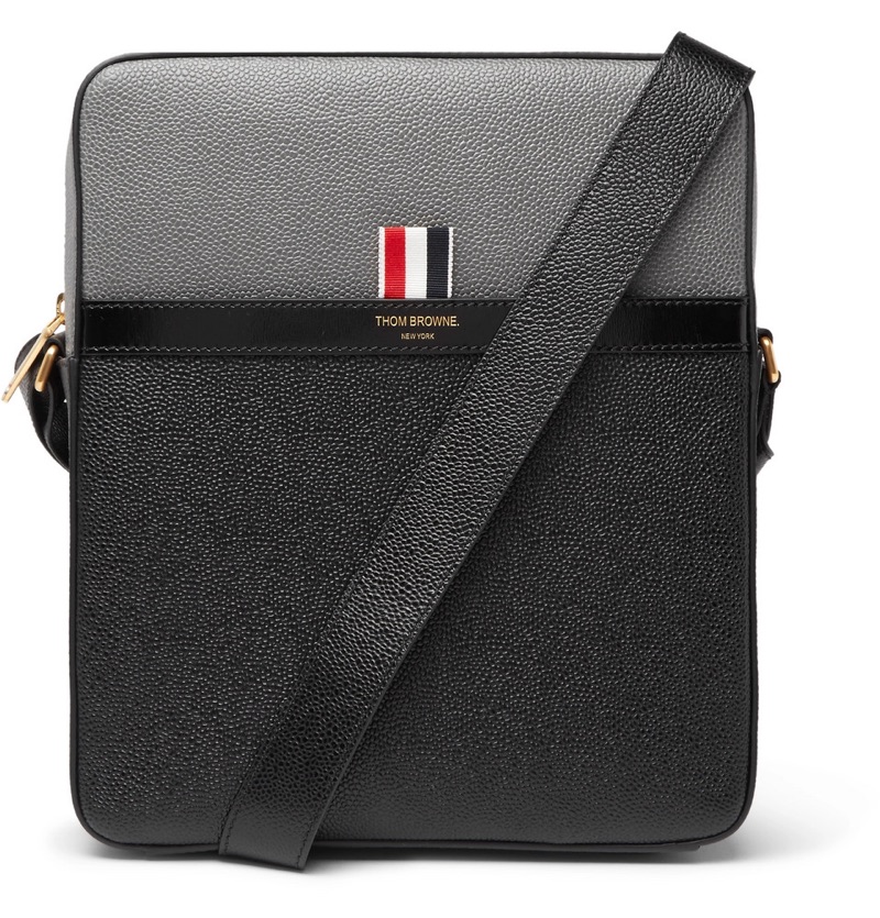 Thom Browne Colour-Block Pebble-Grain Leather Messenger Bag