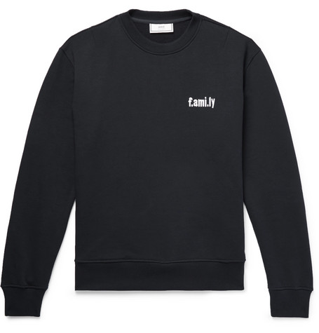 AMI – Embroidered Loopback Cotton-Jersey Sweatshirt – Men – Midnight ...