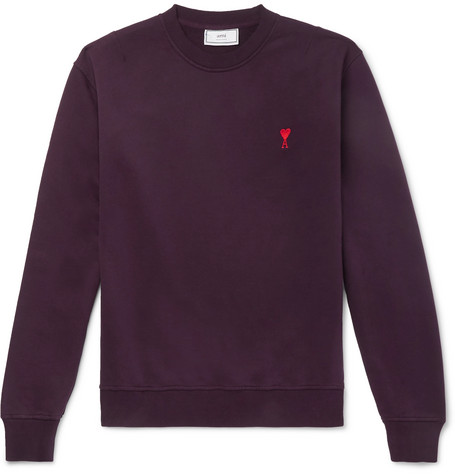 AMI – Logo-Embroidered Loopback Cotton-Jersey Sweatshirt – Men ...