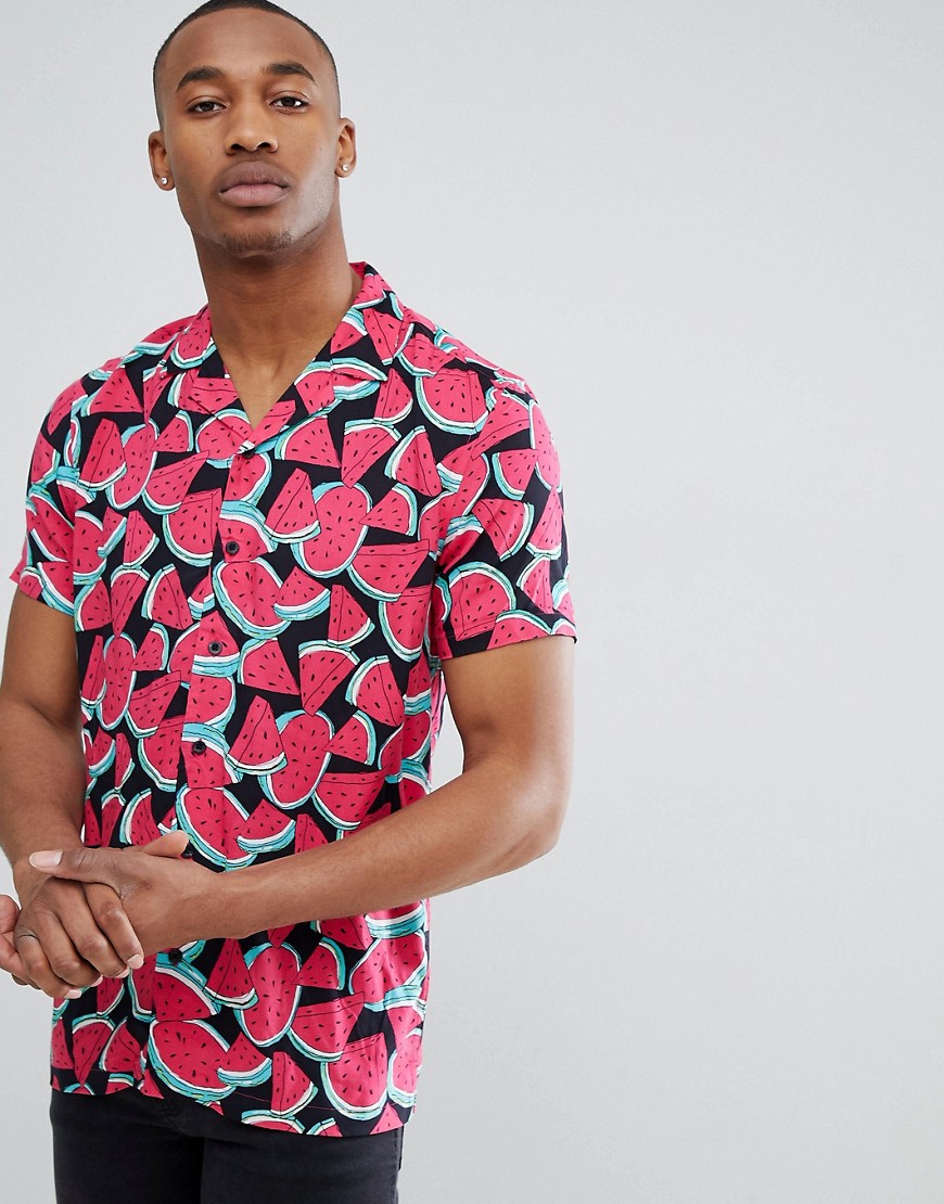 ASOS DESIGN regular fit viscose shirt in watermelon print – Pink | The ...
