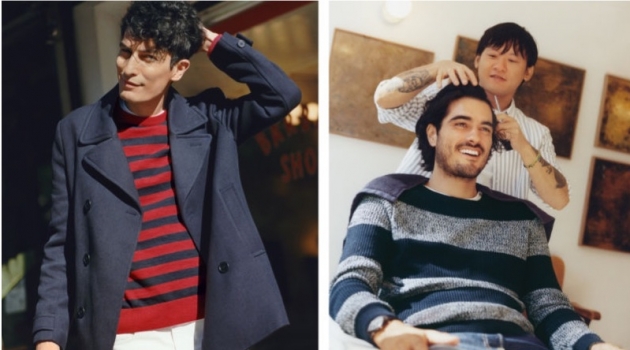 Moein Asgharnejad and Victor Bill model striped fashions from H&M.