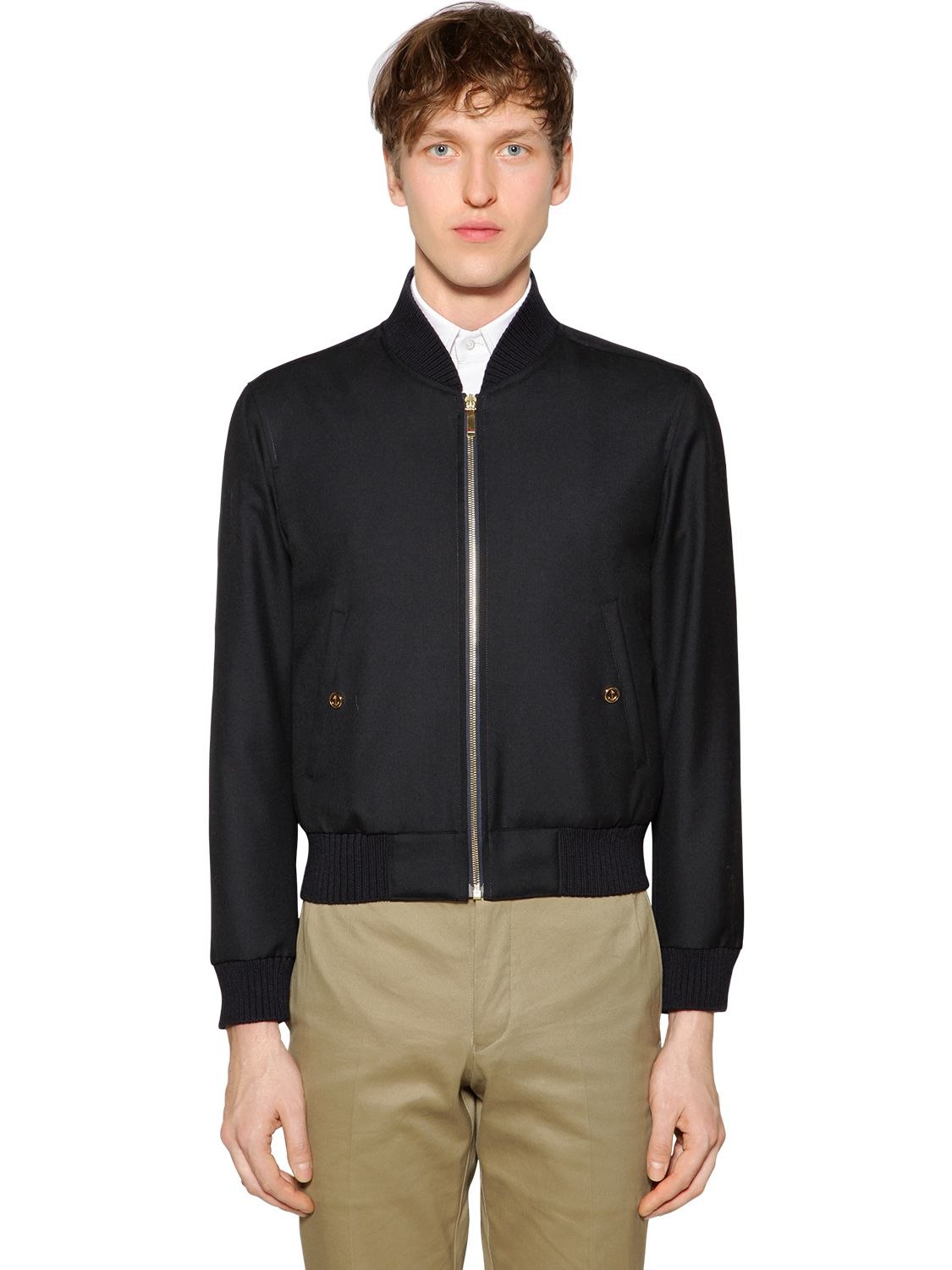 Zip-up Wool Twill Bomber Jacket | The Fashionisto