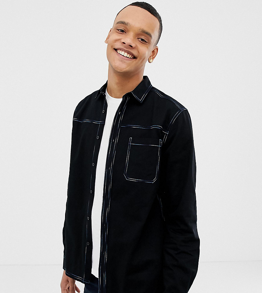 ASOS DESIGN Tall overshirt with MULTICOLOR contrast stitching in black ...