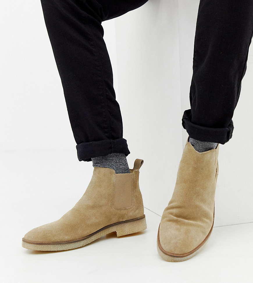 ASOS DESIGN Wide Fit chelsea boots in stone suede with natural sole ...