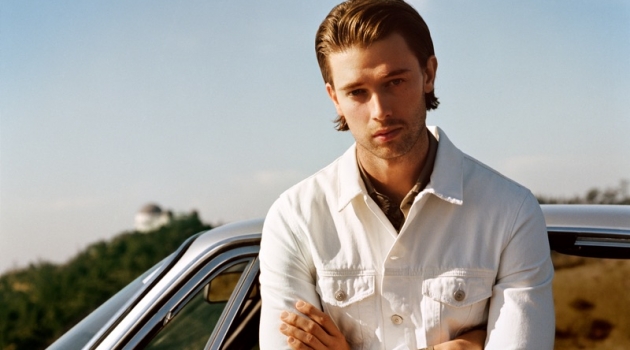 Patrick Schwarzenegger dons a white look for Mango Man's spring-summer 2019 campaign.