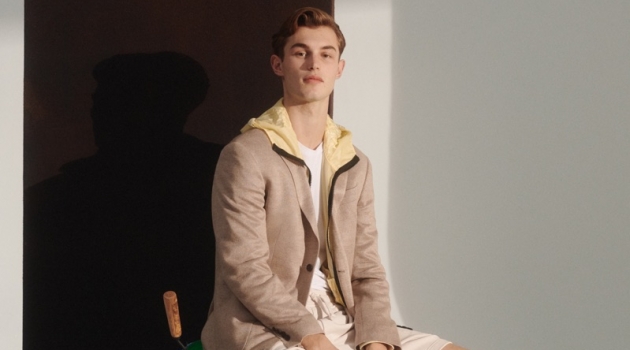 Kit Butler dons Stone Island with Nike sneakers for Nordstrom's spring 2019 campaign.