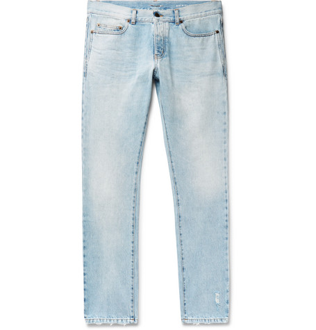 SAINT LAURENT – Slim-Fit 17cm Hem Distressed Washed Denim Jeans – Men ...