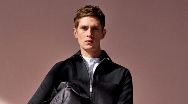 Mathias Lauridsen dons a blouson jacket with drawstring pants from Zara.