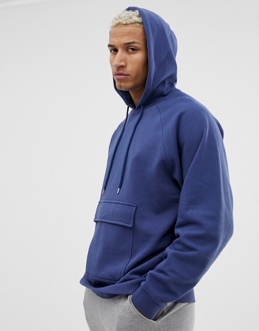 ASOS DESIGN oversized hoodie with map pocket in blue – Blue | The ...