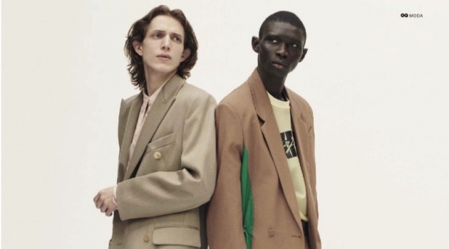 Models Xavier Buestel and Fernando Cabral star in an editorial for GQ Italia.