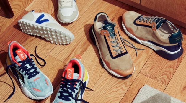 Retro Sneakers (Left to Right): PUMA Select RS-X Reinvention Sneakers, Veja SDU Hexa Sneakers, and Zespa ZSP7 Mixed Suede Runners