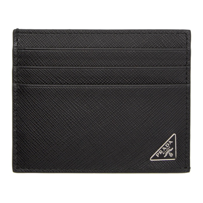 Prada Black Saffiano Triangle Card Holder | The Fashionisto