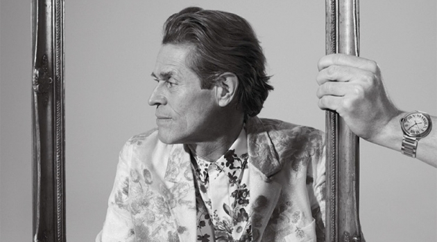 Embracing a floral print, Willem Dafoe wears Dior Men.