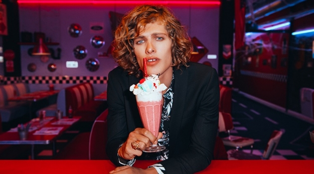 Enjoying a milkshake, Umberto Manca fronts David Naman's spring-summer 2019 campaign.