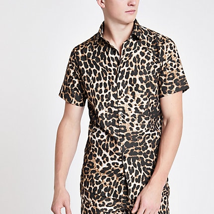 Mens Criminal Damage brown leopard print shirt | The Fashionisto