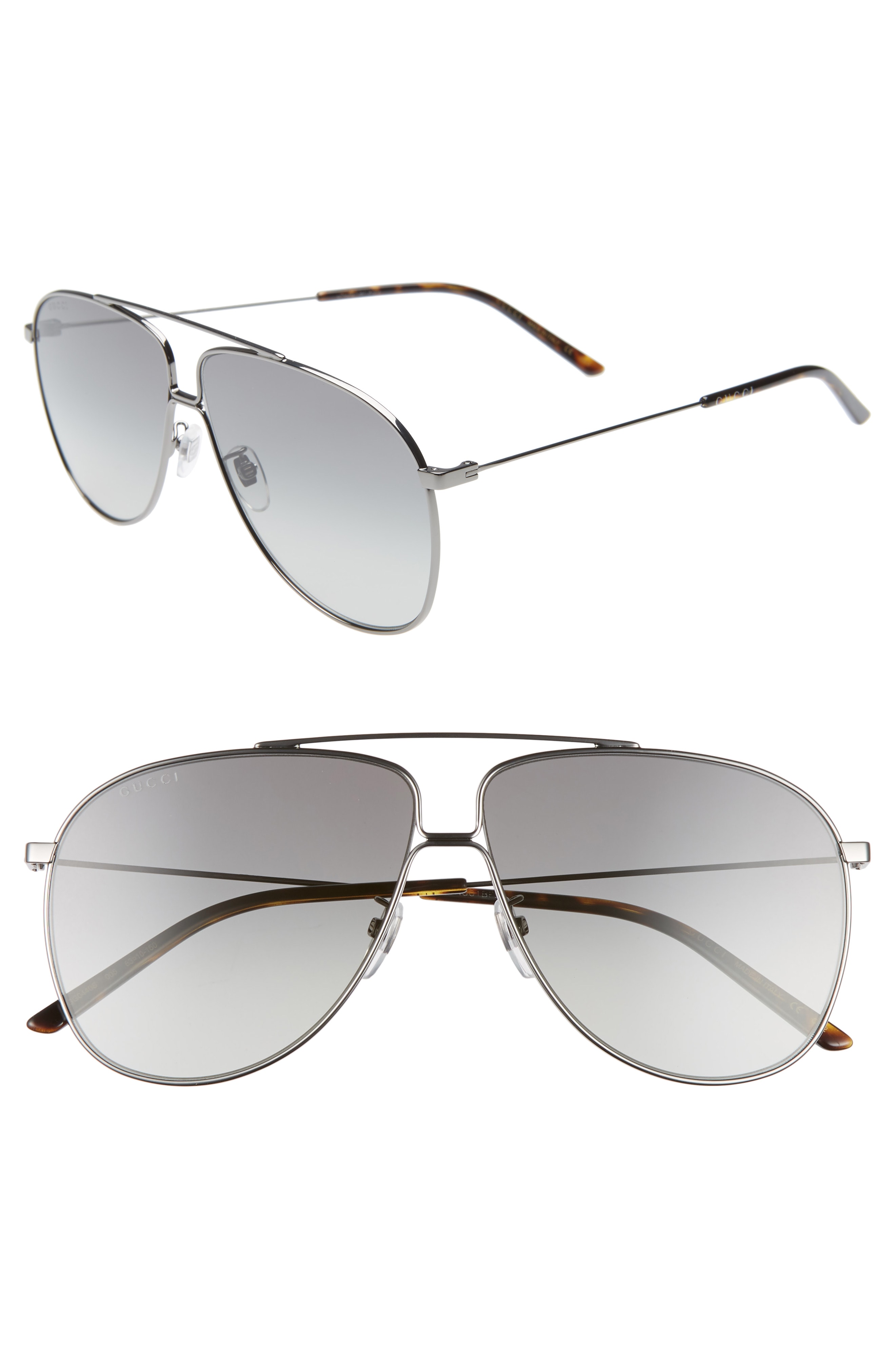 Men’s Gucci 63Mm Oversize Gradient Aviator Sunglasses - Ruthenium/ Grey ...
