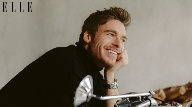 All smiles, Richard Madden connects with Elle magazine for a feature.