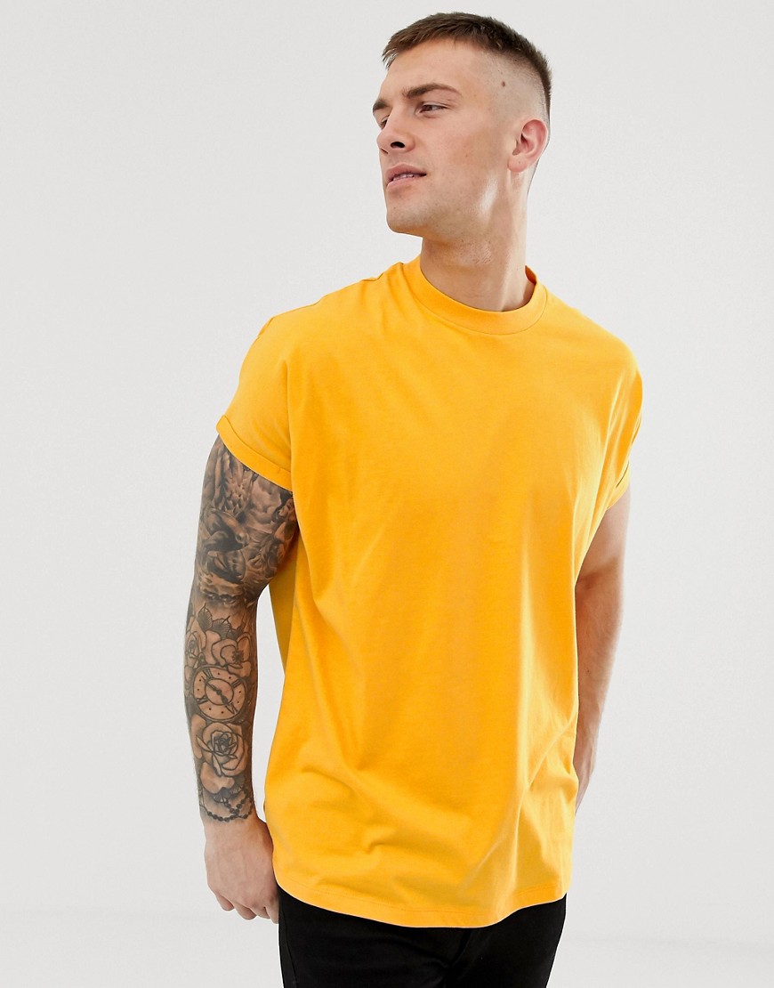 ASOS DESIGN oversized longline t-shirt with crew neck with roll sleeve ...