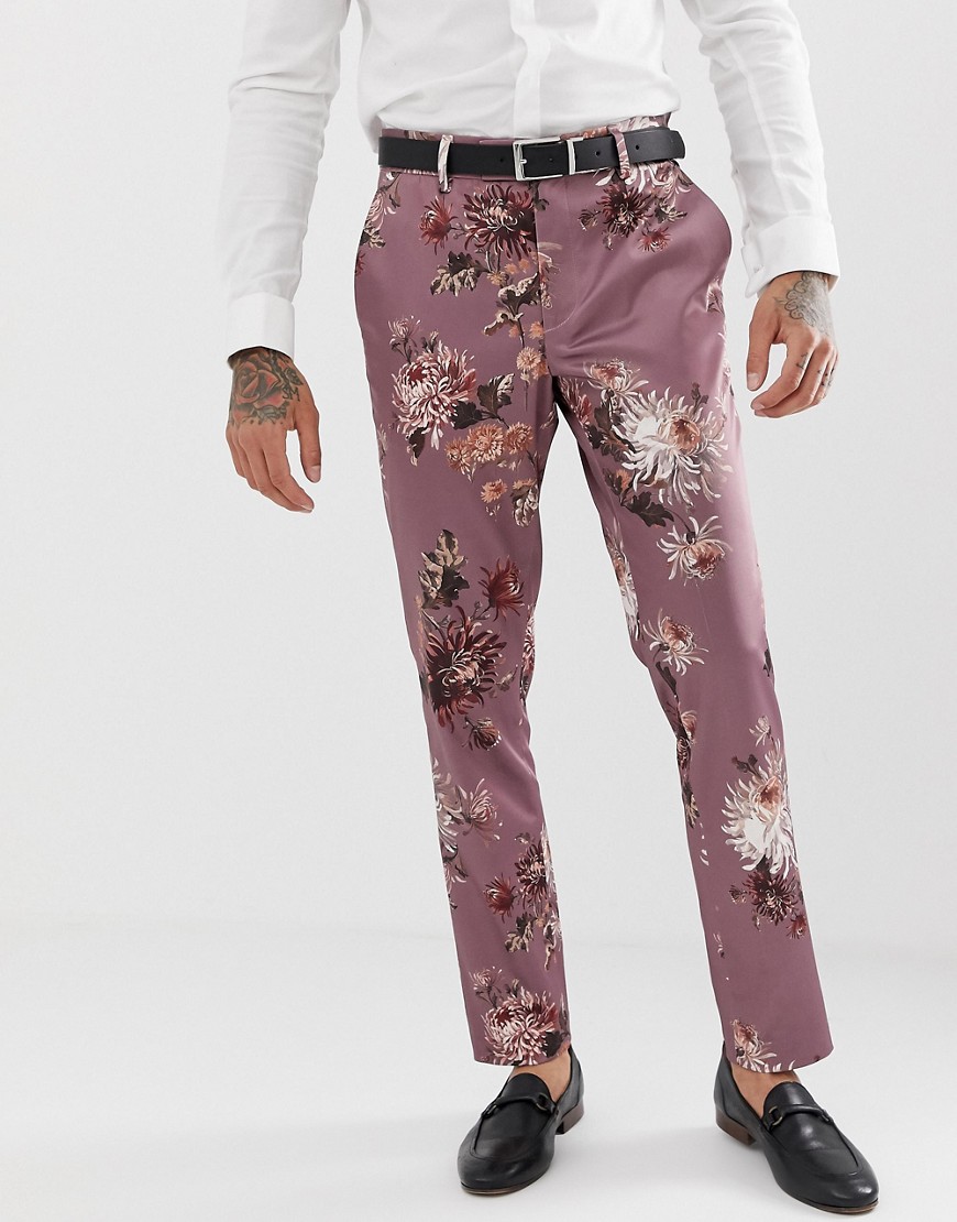 Asos Design Wedding Skinny Suit Pants With Pink Floral Print – Pink