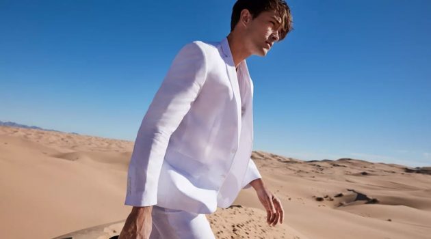 A vision in white, Francisco Lachowski wears a Lauren by Ralph Lauren linen sport coat $124.99 and dress pants $59.99.