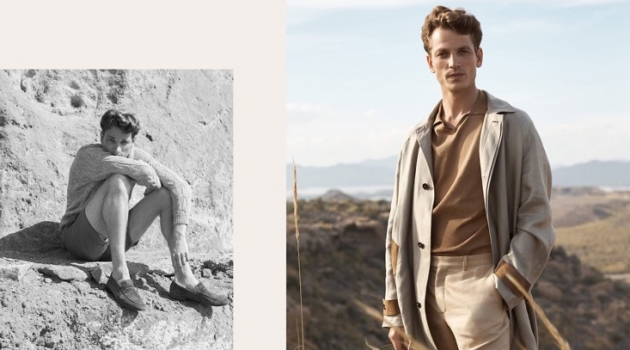 Embracing a neutral color palette, Hugo Sauzay wears Massimo Dutti.