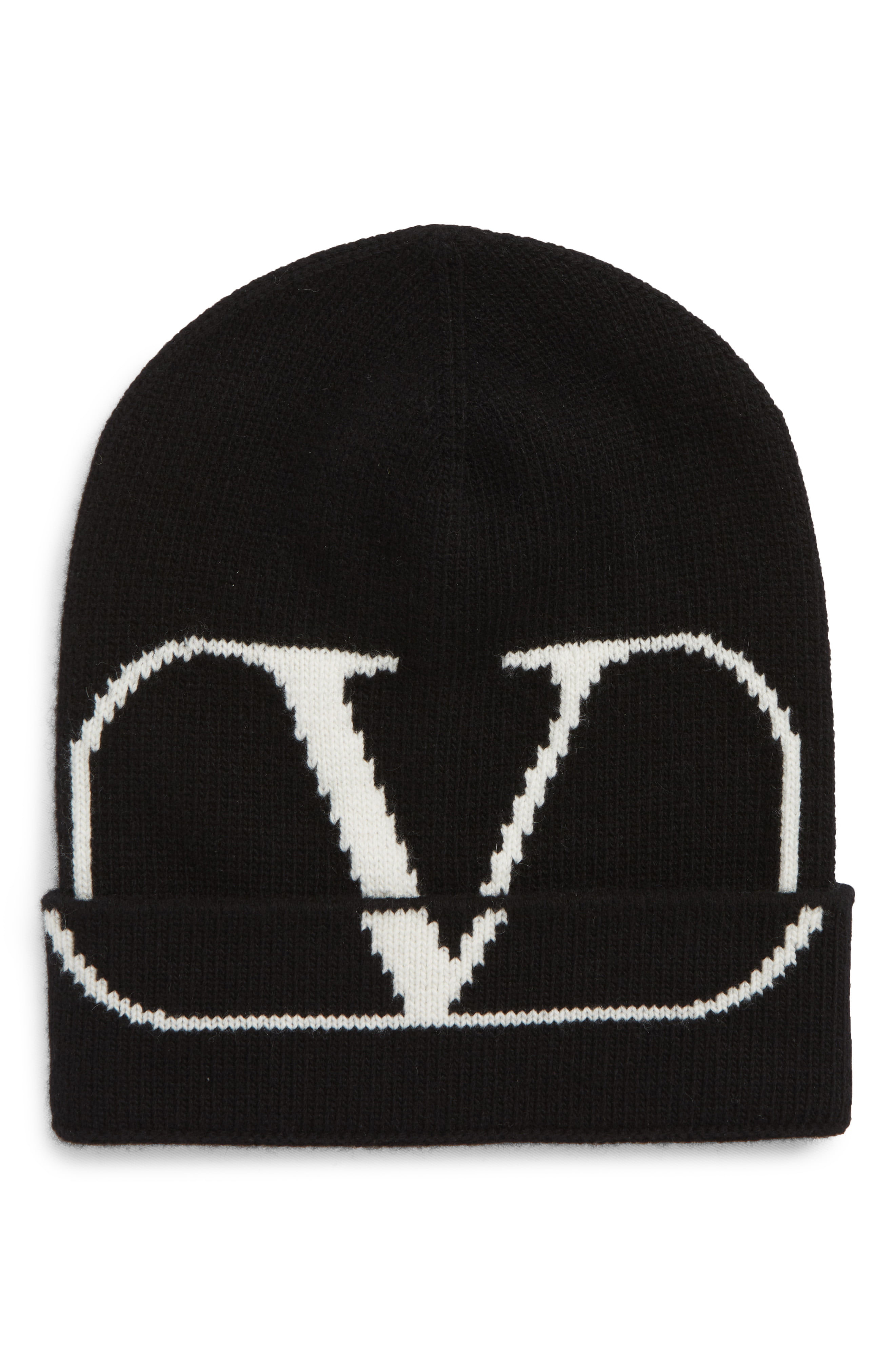 Men’s Valentino V-Logo Wool & Cashmere Knit Cap - Black | The Fashionisto
