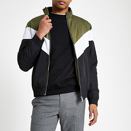 River Island Mens Dark green chevron funnel neck padded jacket | The ...