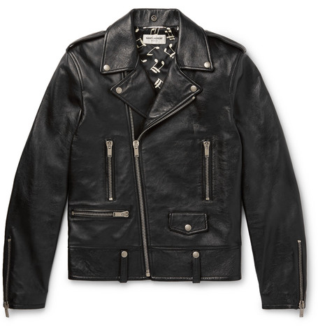 SAINT LAURENT – Slim-Fit Textured-Leather Biker Jacket – Men – Black ...