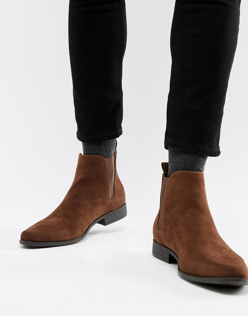 ASOS DESIGN chelsea boots in brown faux suede - Brown ...