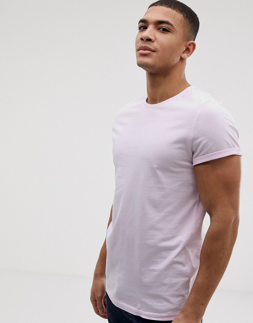 ASOS DESIGN crew neck t-shirt with roll sleeve in pink – Pink | The ...