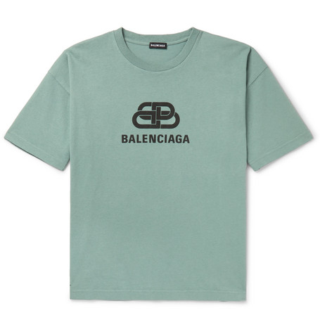 Balenciaga â Logo-Print Cotton-Jersey T-Shirt â Men â Green | The Fashionisto