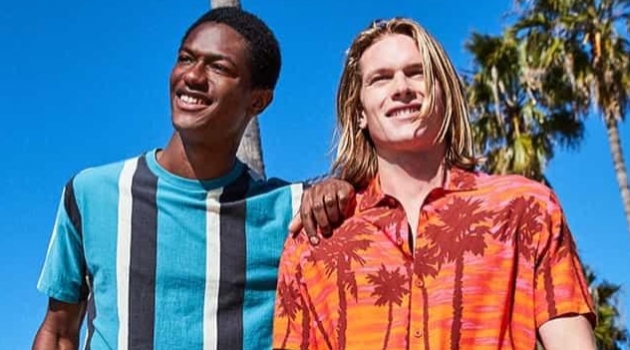 All smiles, Hunter Bach and Hamid Onifade sport colorful summer fashions from Macy's.