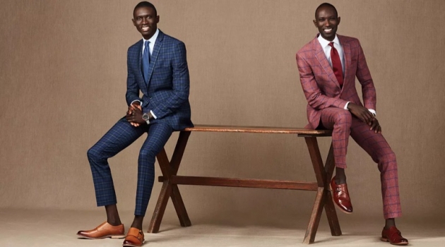 Fernando and Armando Cabral don sharp suits from Macy's. Pictured left, Fernando wears a Bar III blue plaid suit. Armando sports a Tommy Hilfiger windowpane suit.